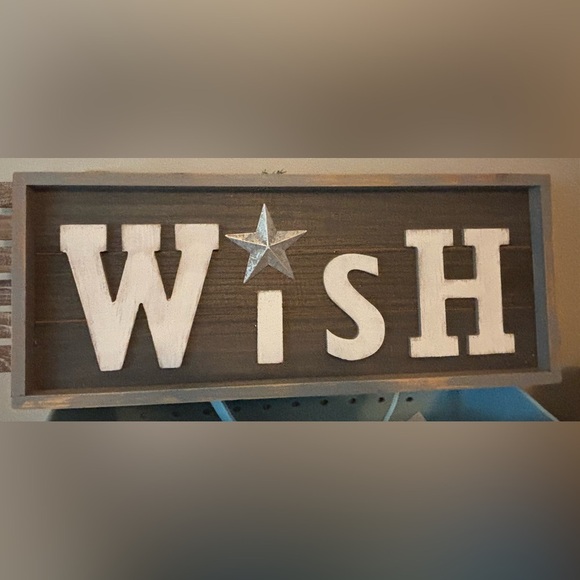 None Other - Charming Brown and White 'Wish' Wall Art with Silver Star